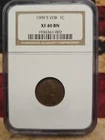 1909-s vdb lincoln cent wheat penny NGC XF 40 BN