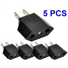 5X EU Euro Europe to US USA Power Jack Wall Plug Converter Travel Adapter Pack