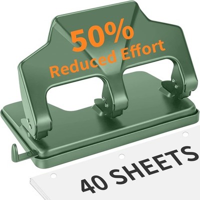 HP17 3 Hole Punch 40 Sheet Heavy Duty Reduced Effort Metal Paper Puncher Green