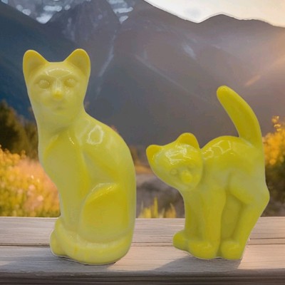 Sitting Cat n Scaredy Cat Mosser Pair for Fenton Mold Art Glass Dandelion Yellow