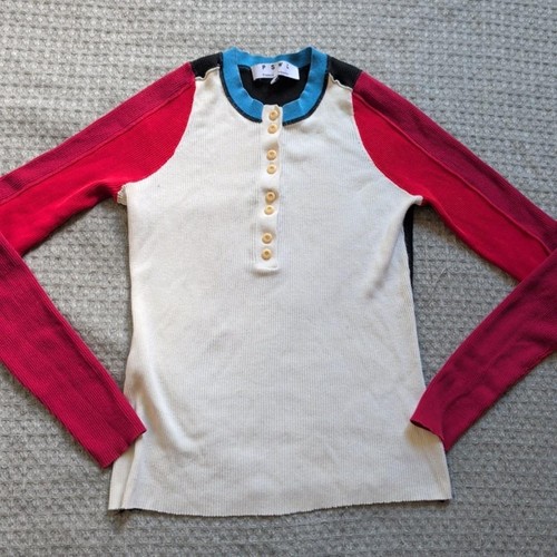 Proenza Schouler Shirt Womens Medium Multicolor Colorblock Henley Long Sleeve