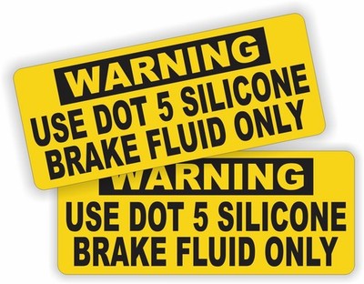 pair - 1.25x3-inch Use DOT 5 Silicone Brake Fluid Only Vinyl Stickers Decals