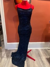 WINDSOR Blue and Black GLITTER Prom Dress With Leg Slit Size Small 