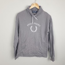 Fred Perry Sweatshirt Womens UK 10 Grey Funnel Neck Casual Logo Sportswear