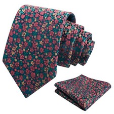 Mens 3.15inches Exquisite Floral Tie with Small Flower A142-dark Green red