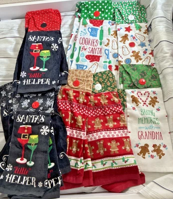 GREENBRIER INTERNATIONAL Hanging Christmas Hand Towels Fabric Tops Large Buttons You Choose Fast Shipping