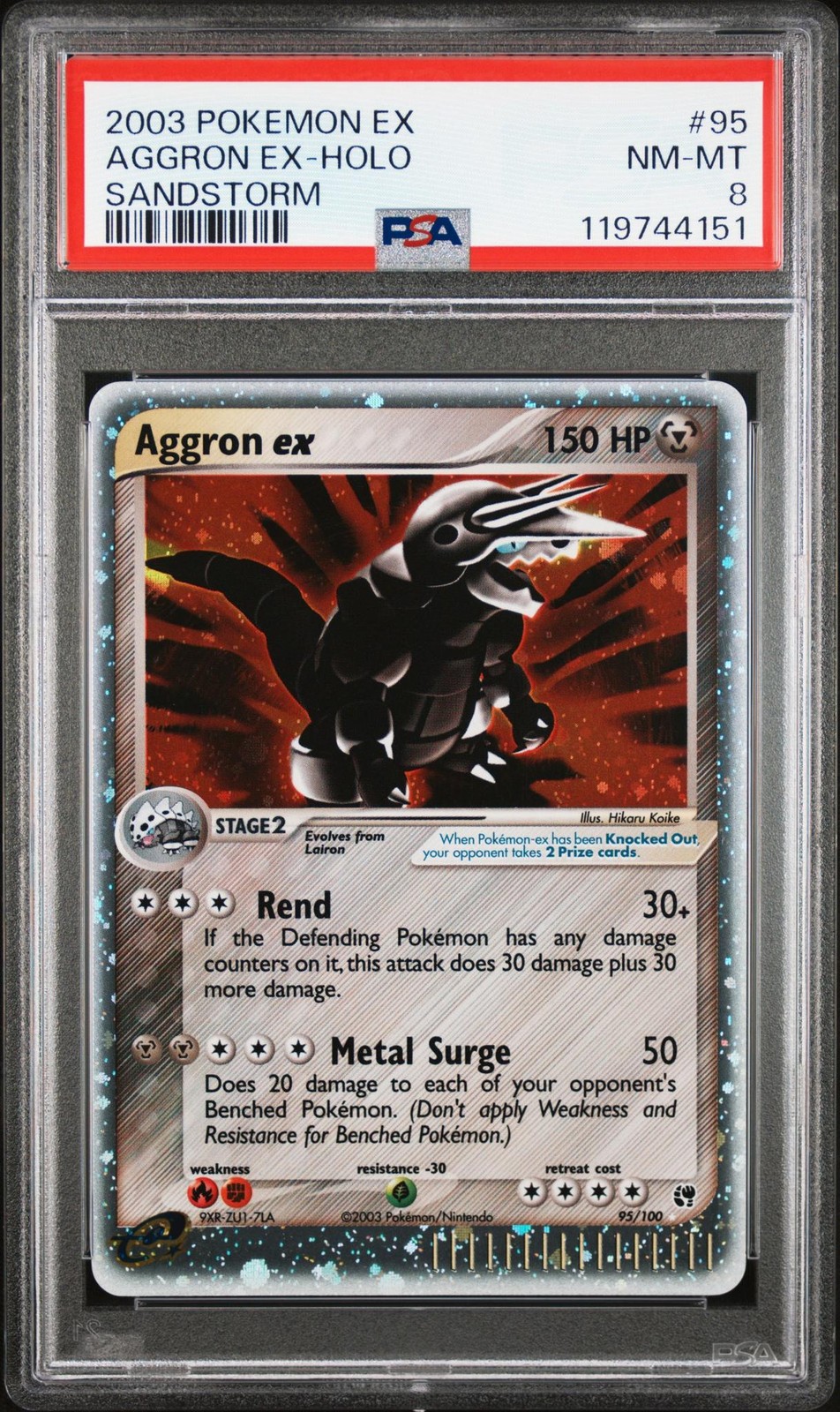 2003 Pokemon Ex Sandstorm Holo Aggron Ex #95 PSA 8