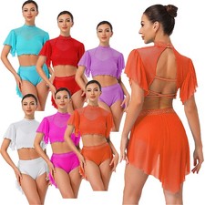 Womens Dress Shorts Outfits Beaded Set 3-piece Dancewear Tango Dance Backless