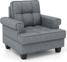 Grey Tufted Armchair Sofa Comfy Lounge Chair Wide Seat Reading Room