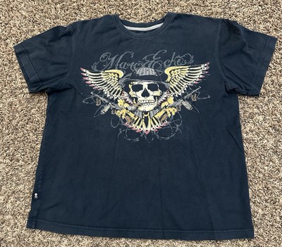 Vintage 2000s Y2K Marc Ecko Skull Graphic T Shirt Faded Black Size Medium