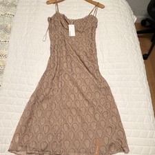 Reformation Midi Dress Beige Leaf Sleeveless A-Line Women’s Size 8