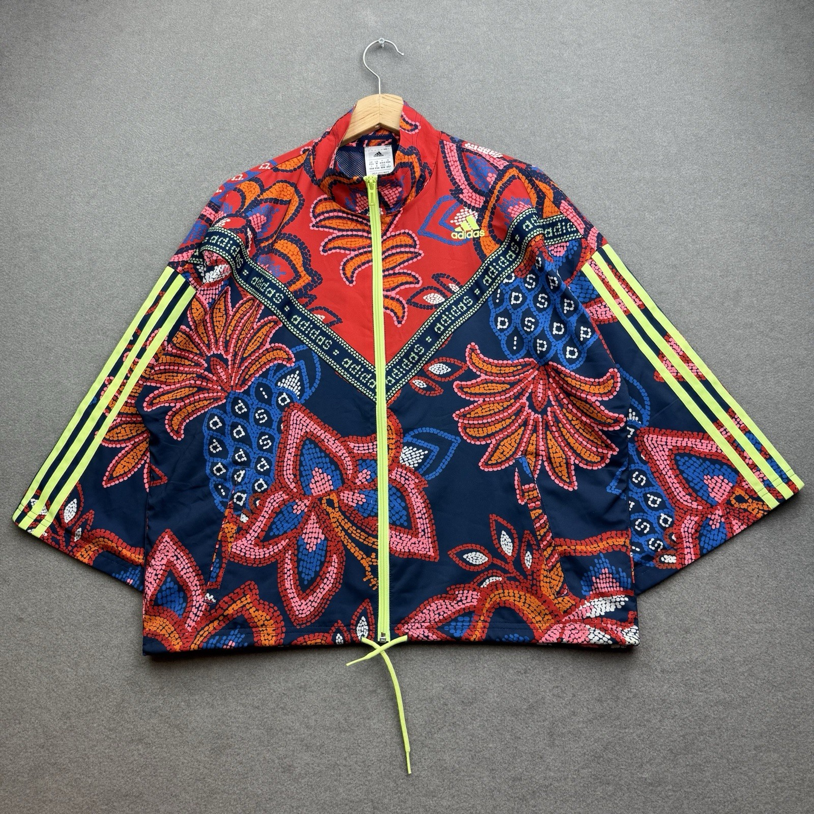 ADIDAS FARM RIO Jacket Women UK 12 14 M Pineapple Floral Windbreaker AOP Kimono