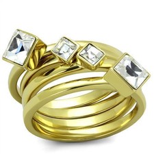 Women's Ring Set, Clear Top Grade Crystal, 14K Gold Plated, Stainless Steel
