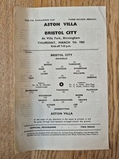 1962/63 Aston Villa V Bristol City FA CUP 3rd Round Replay Football Programme