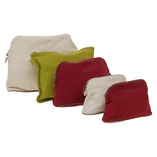 HERMES Pouch Canvas 5 Set White Red Green Auth ti3194