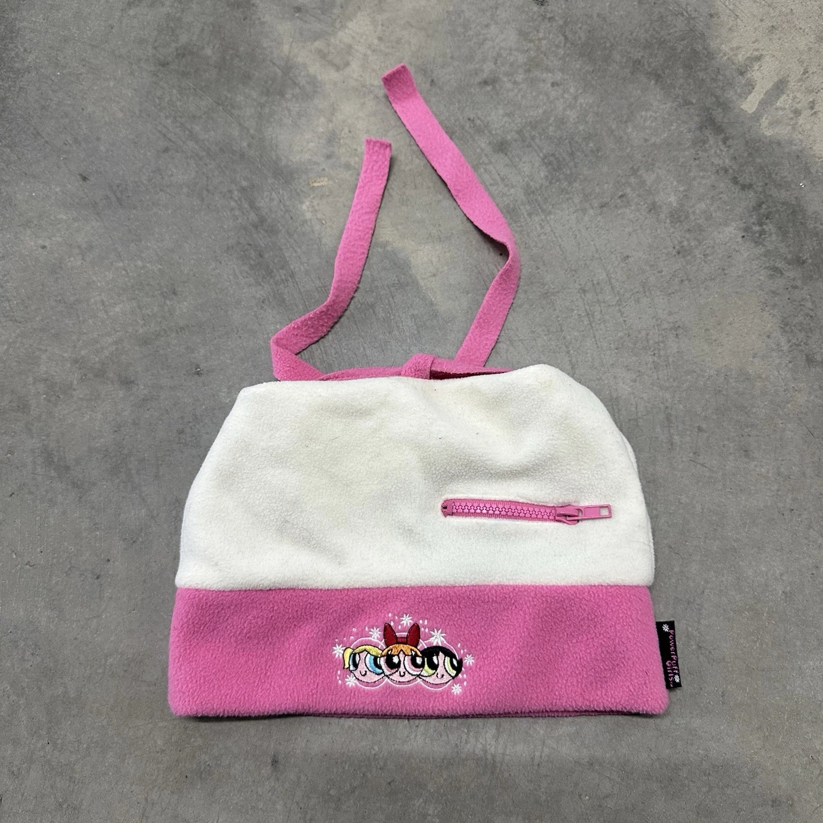 Vtg Power Puff Girls Embroidered Fleece Beanie Stash Pocket Tassled Year 2000