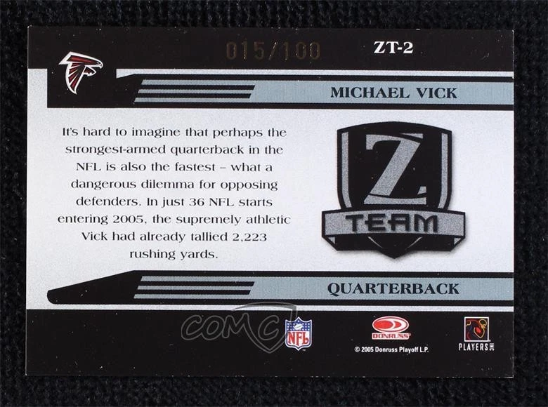2005 Donruss Zenith Z Team Gold /100 Michael Vick #ZT-2 - Image 2 of 2