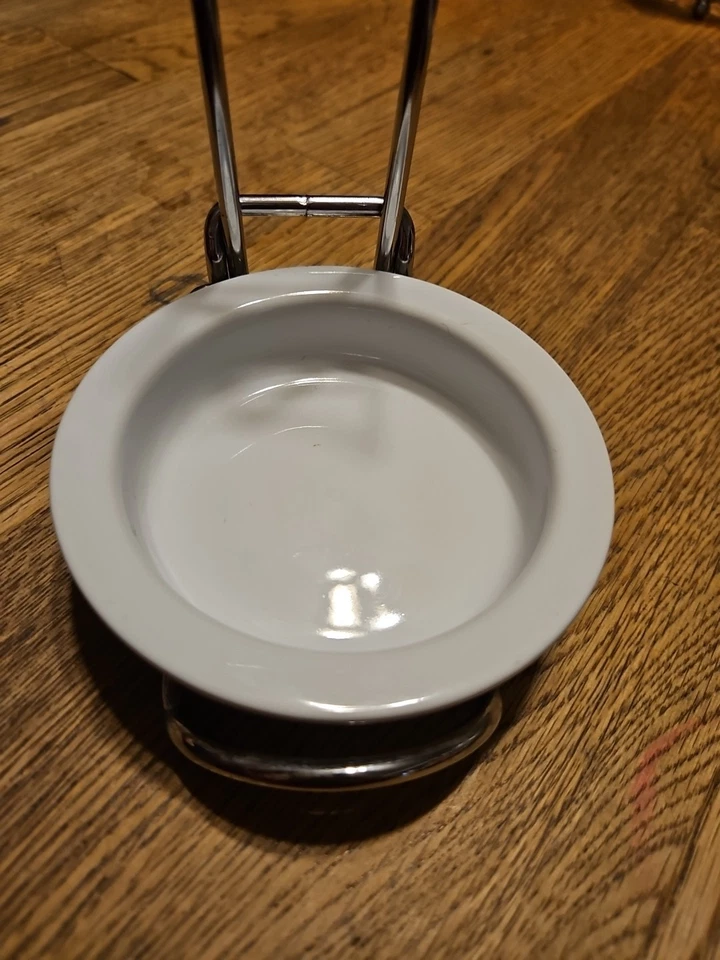 Retired Pampered Chef Spoon Rest #1678 Metal White Round Ceramic Dish - Image 2 of 3