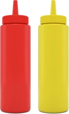Condiment Squeeze Bottles, RED/YELLOW 8 OZ Empty Squirt Bottle with Wide Neck - 