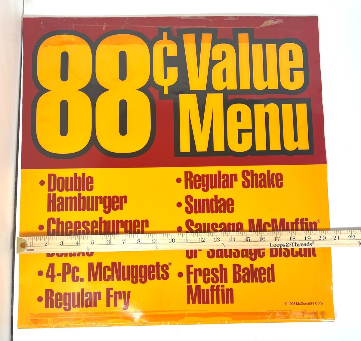 Vtg 1998 McDonalds 88 Cents Value Menu Translite Store Advertising