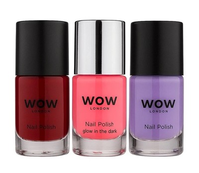3 x WOW London Nagellack Konvolut Set Pink, Lila & Dunkelrot
