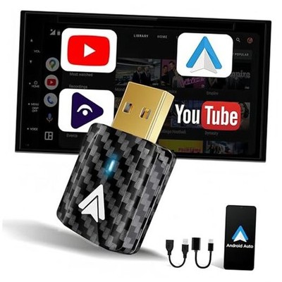 Mini Android Auto Wireless Adapter - Support YouTube, for Car USB Gary Black