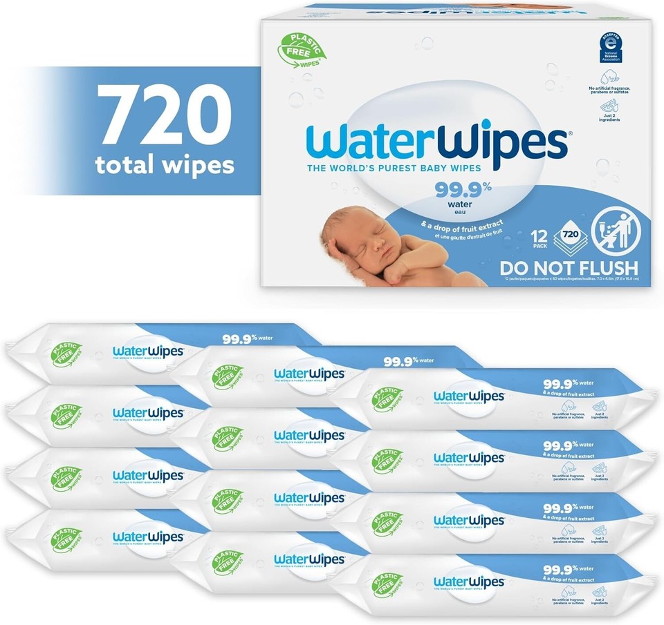 WaterWipes Biodegradable Baby Wipes, 720 Wipes Total (12 packs x 60