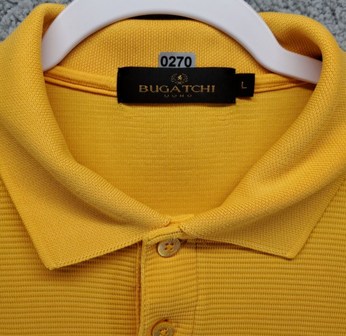 Bugatchi Uomo Men's Polo Shirt Large Yellow Amber Short Sleeve Casual Pullover - Picture 5 of 5