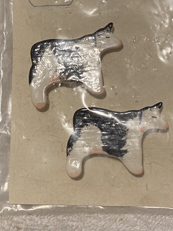 Cow Earrings Clip Laramie Peak Pottery Ceramic
