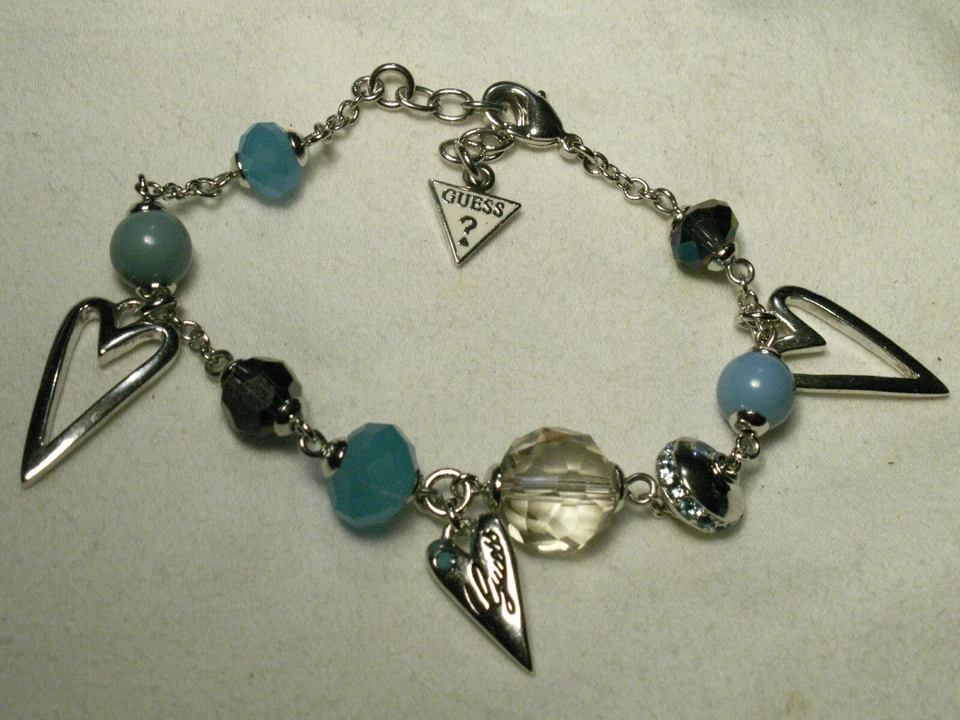 GUESS Color Argento,Crysals,Vetro,Lucite Perline & Cuore Braccialetto Ciondoli - Immagine 2 di 4