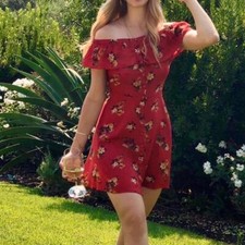 Zara Red Floral Off-Shoulder Mini Dress – Size M