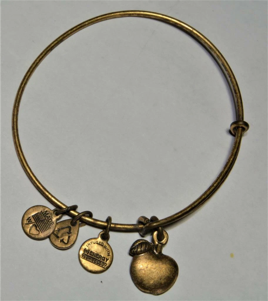 Vintage ALEX ANI Goldtone Dangle Charm TEACHER APPLE Expandable