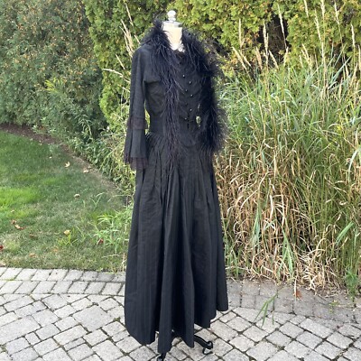 Antique Silk Mourning Dress Black Gown Lace Victorian Bustle Ostrich  Feather VTG | eBay