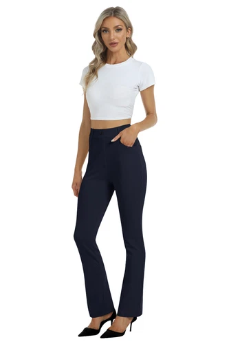 Women Bussiness Slacks Pant Soft Comfy Elastic Casual Stretch Bootcut Trousers - Picture 50 of 66