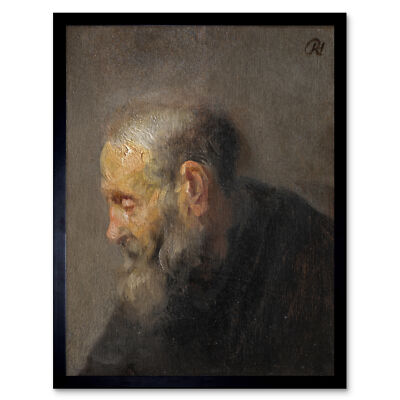 Rembrandt Studie Alter Mann Profil Gemälde Wandkunstdruck gerahmt 12x16