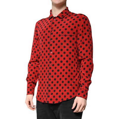 DOLCE & GABBANA Shirt Red Polka Dot Silk Long Sleeve Men 39/US15.5