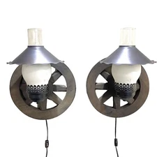Wagon Wheel Wall Sconces Set 2 Frosted Hurricane Globes Cabin Farmhouse Rustic 