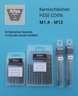 Kernlochbohrer HSS CO5% Metall Spiralbohrer M1,4 - M12