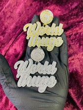 14k Gold Finish World Thugs Simulated Diamond Pendant w/ Rope Chain