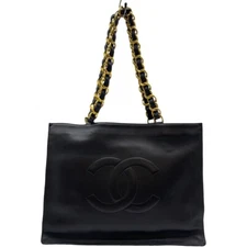 Authentic CHANEL CC COCO Chain Tote Bag Black Leather #36636668