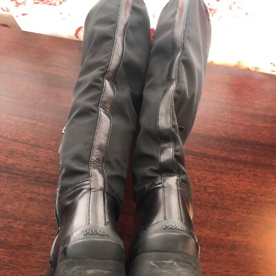 PRADA boots knee high 39 US 8.5/9 black leather nylon | eBay PRADA boots knee high 39 US 8.5/9 black leather nylon | eBay