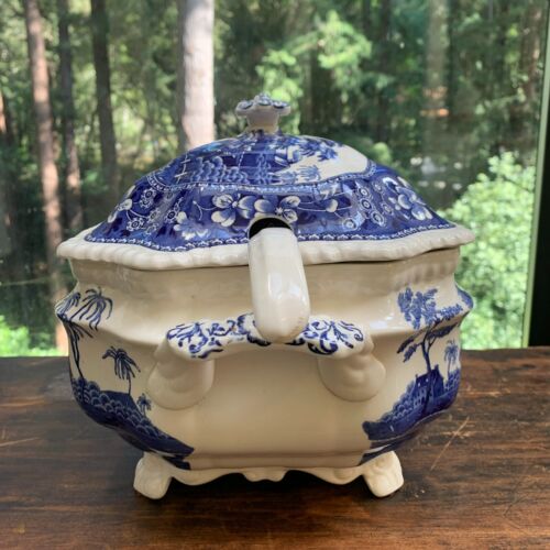 Antike Copeland Spode England Suppenterrine blauer Turm großer kleiner Chip Vintage LESEN - Bild 4 von 21