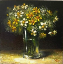 Wildflowers Original Oil Painting Still Life Impressionism Realism 6x 6" Bouquet