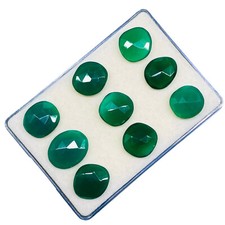 9 Pcs Natural Green Onyx 15-19mm Rose Checker Cut Loose Flat Back Gemstones
