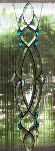 Bleiverglasung Bleiglas Facetten- Fensterbild mit Glasjuwelen  in Tiffany   - Bild 12 von 14