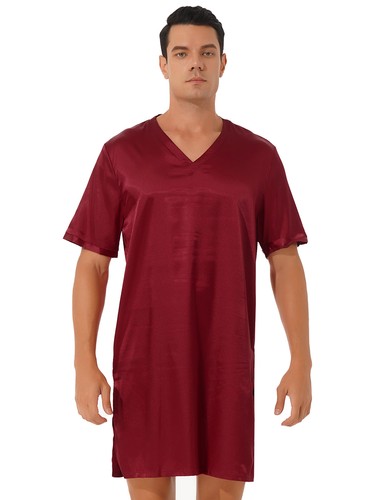 Herren Satin Kimono Bademantel Nachthemd Kurzarm Lose Hemden Tops Nachtwäsche - Bild 56 von 97