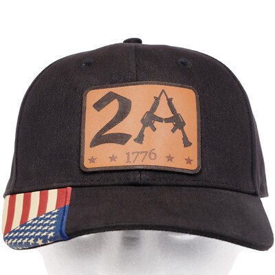2A 2ND Amendment Genuine Leather Patch American flag cap, Best 2A hat gift idea.