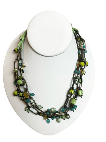 Multi strand green multi shaded statement necklace clover green chuncky necklace