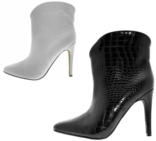 ✓ Scarpe nere donna stivaletti tronchetto bianco a punta tacco spillo  pitonato ✓ | eBay