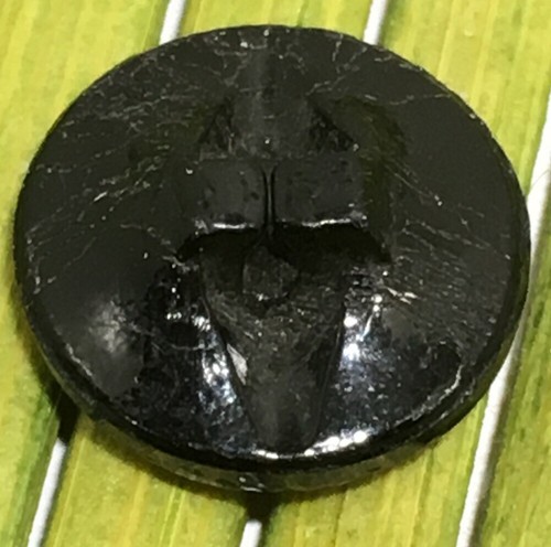 Antique Jet Black Glass Button Geometric Art Deco Relief Tunnel Shank 1/2" - Picture 4 of 6